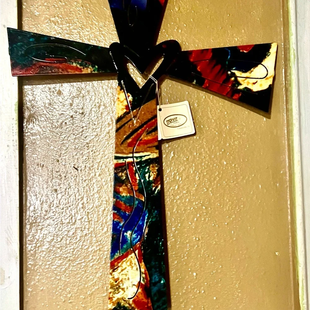 Decorative Metal Cross with Heart Accent Lazart creative designs